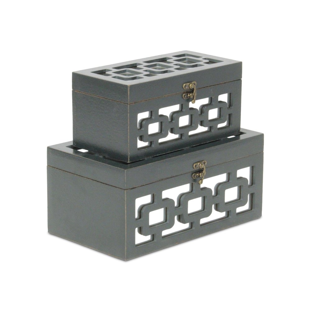 Set of Two Black And White Nesting Wood And Mirrored Glass Organizing Box With Lid HomeRoots