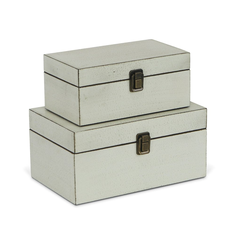 Set of Two Off White Nesting Solid Wood Organizing Box With Lid HomeRoots