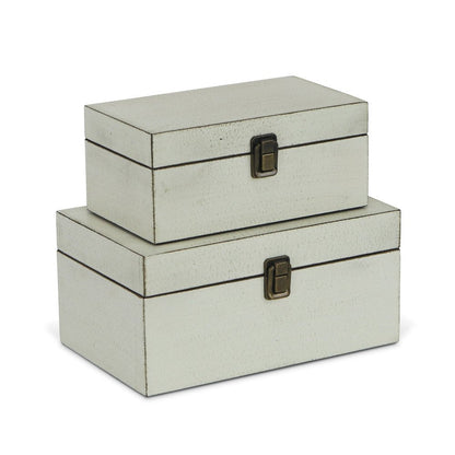 Set of Two Off White Nesting Solid Wood Organizing Box With Lid HomeRoots