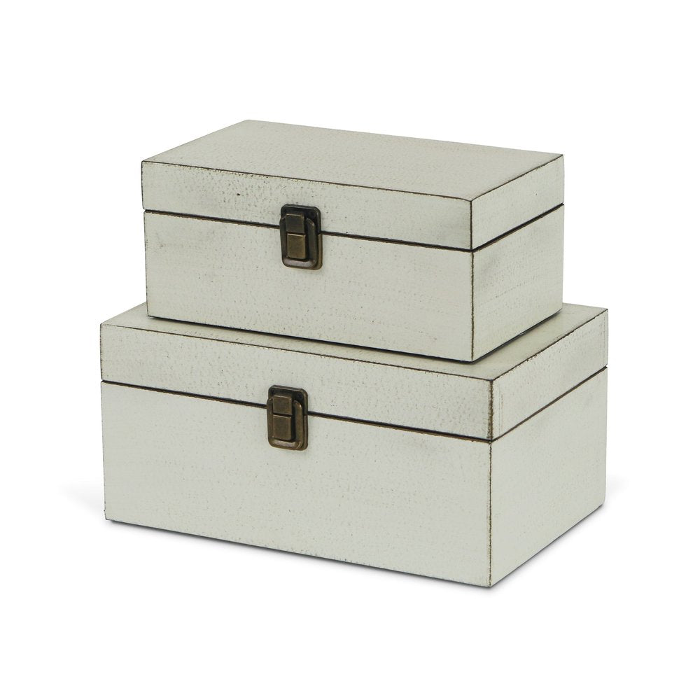 Set of Two Off White Nesting Solid Wood Organizing Box With Lid HomeRoots