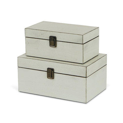 Set of Two Off White Nesting Solid Wood Organizing Box With Lid HomeRoots