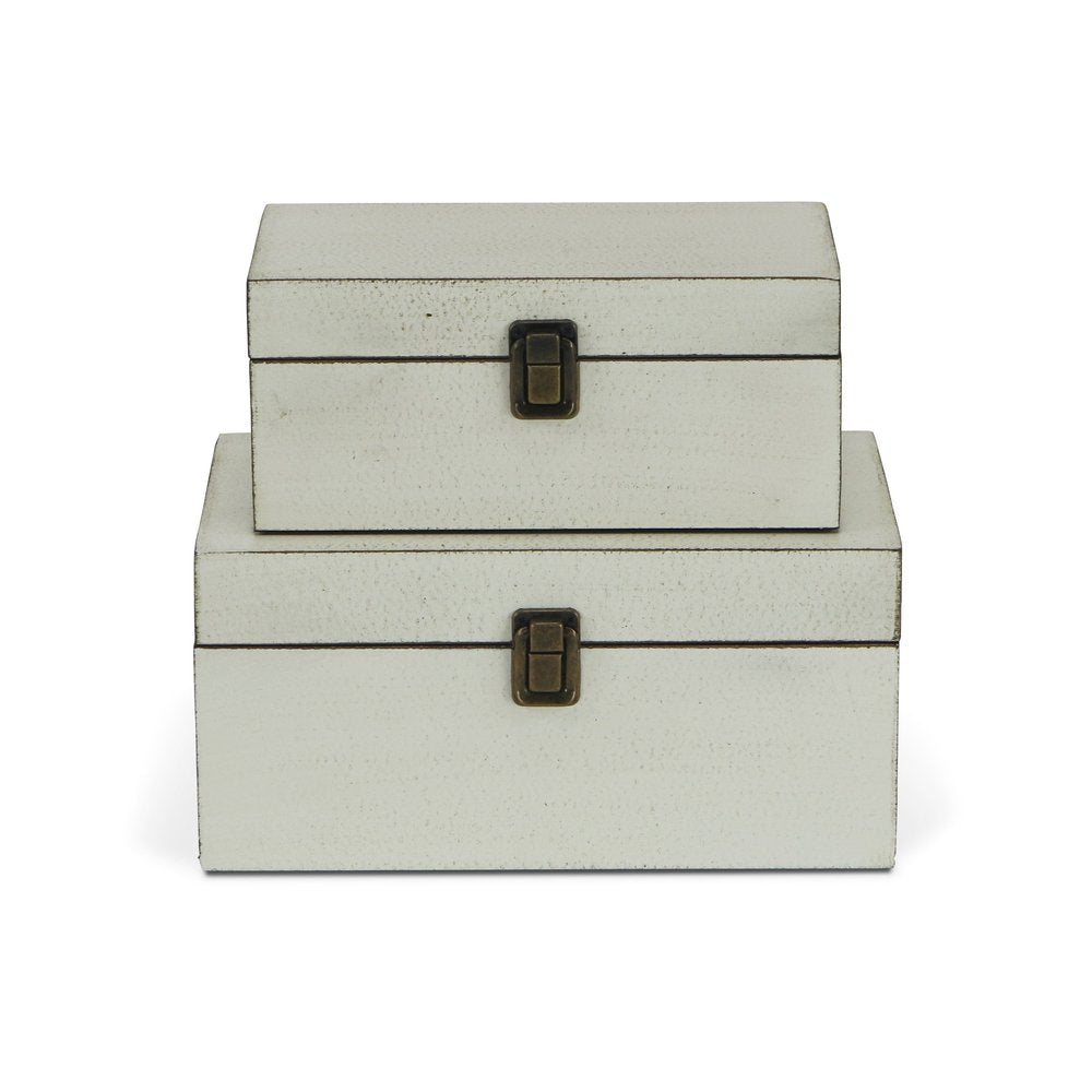 Set of Two Off White Nesting Solid Wood Organizing Box With Lid HomeRoots