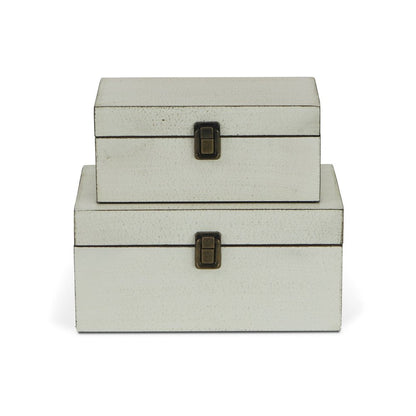 Set of Two Off White Nesting Solid Wood Organizing Box With Lid HomeRoots