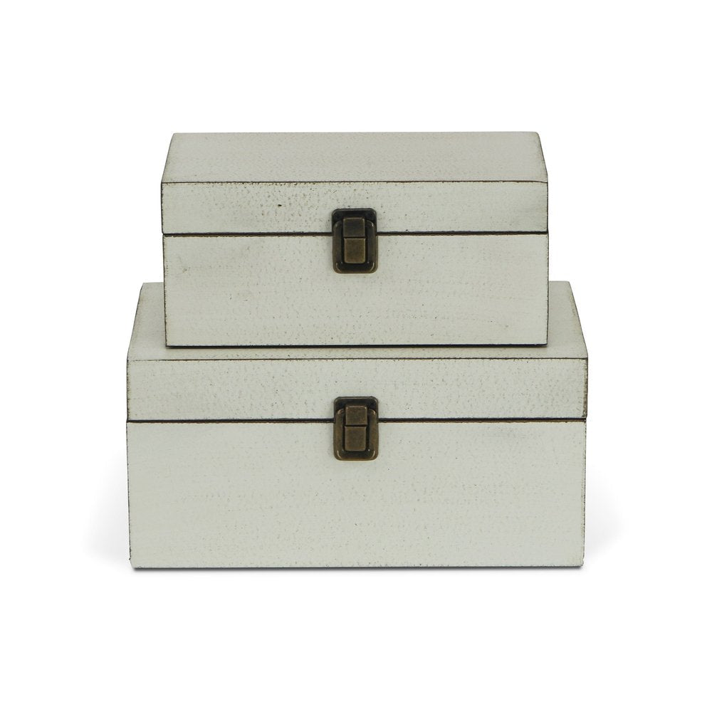 Set of Two Off White Nesting Solid Wood Organizing Box With Lid HomeRoots