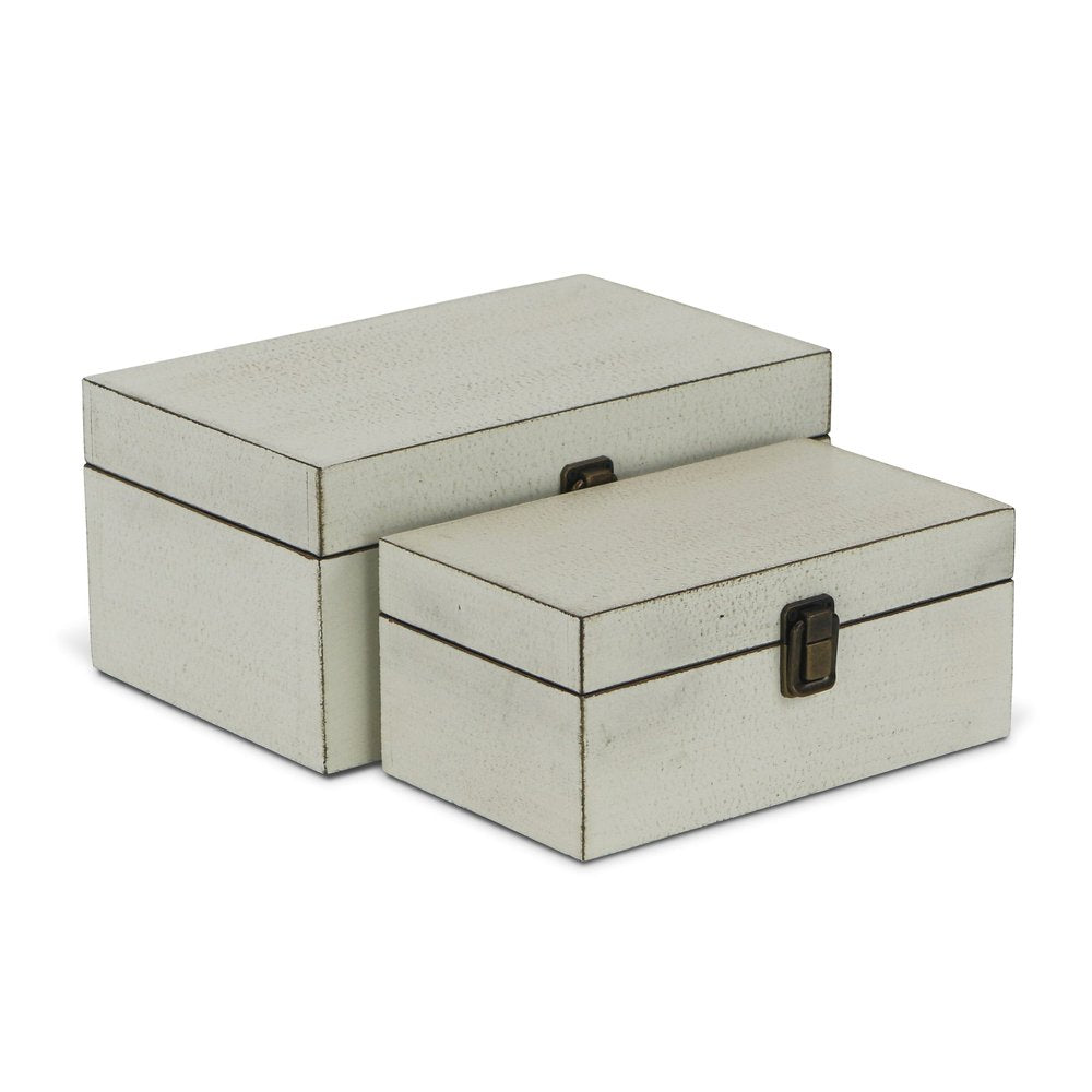 Set of Two Off White Nesting Solid Wood Organizing Box With Lid HomeRoots