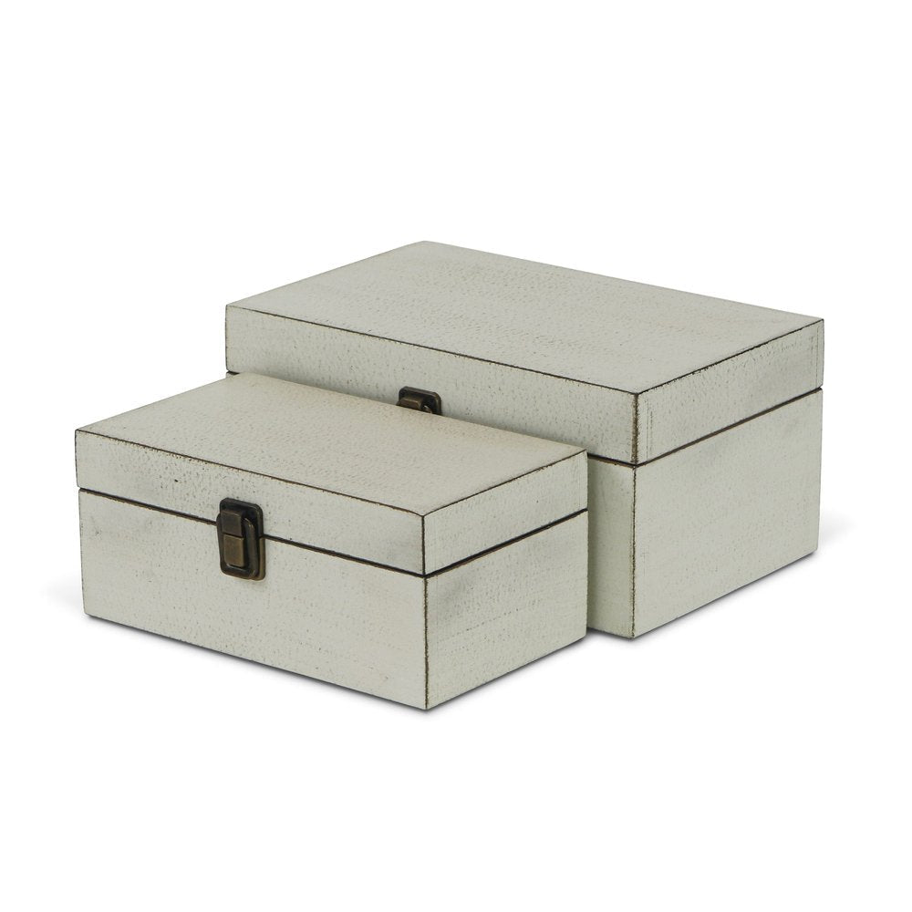 Set of Two Off White Nesting Solid Wood Organizing Box With Lid HomeRoots