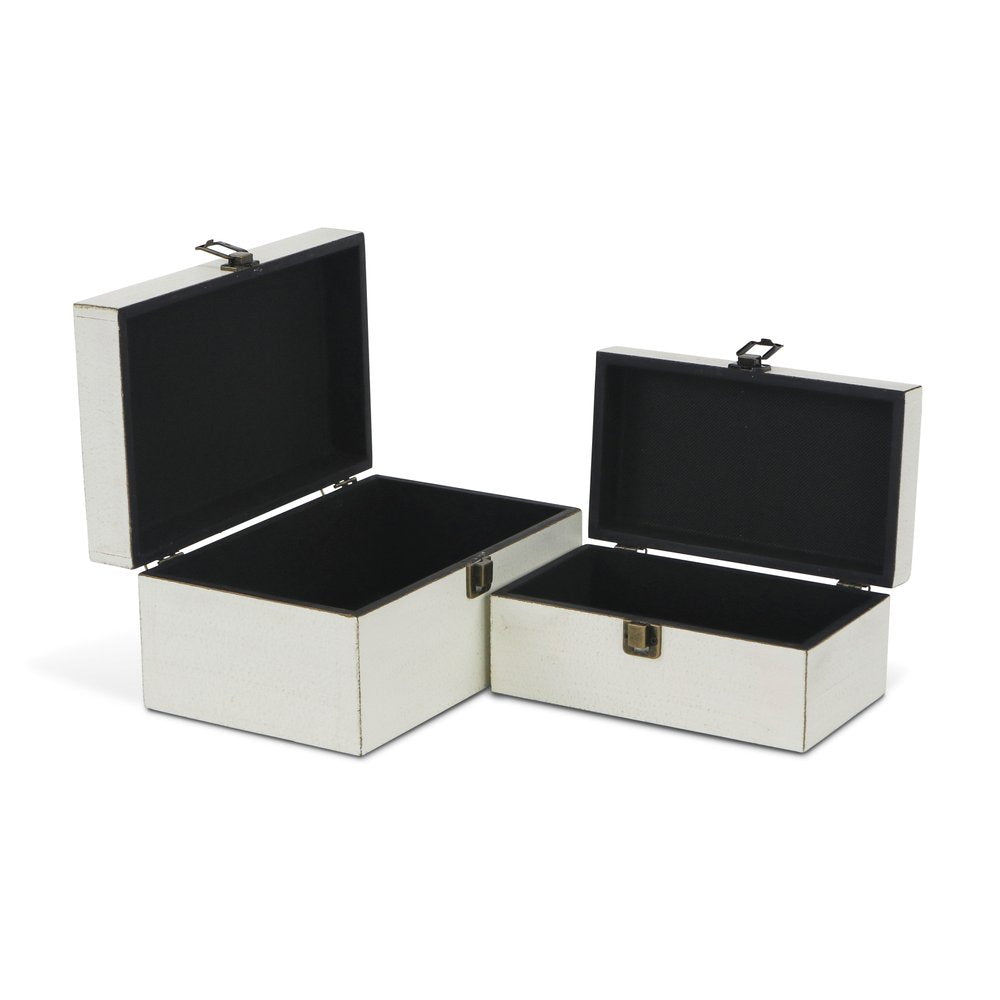 Set of Two Off White Nesting Solid Wood Organizing Box With Lid HomeRoots