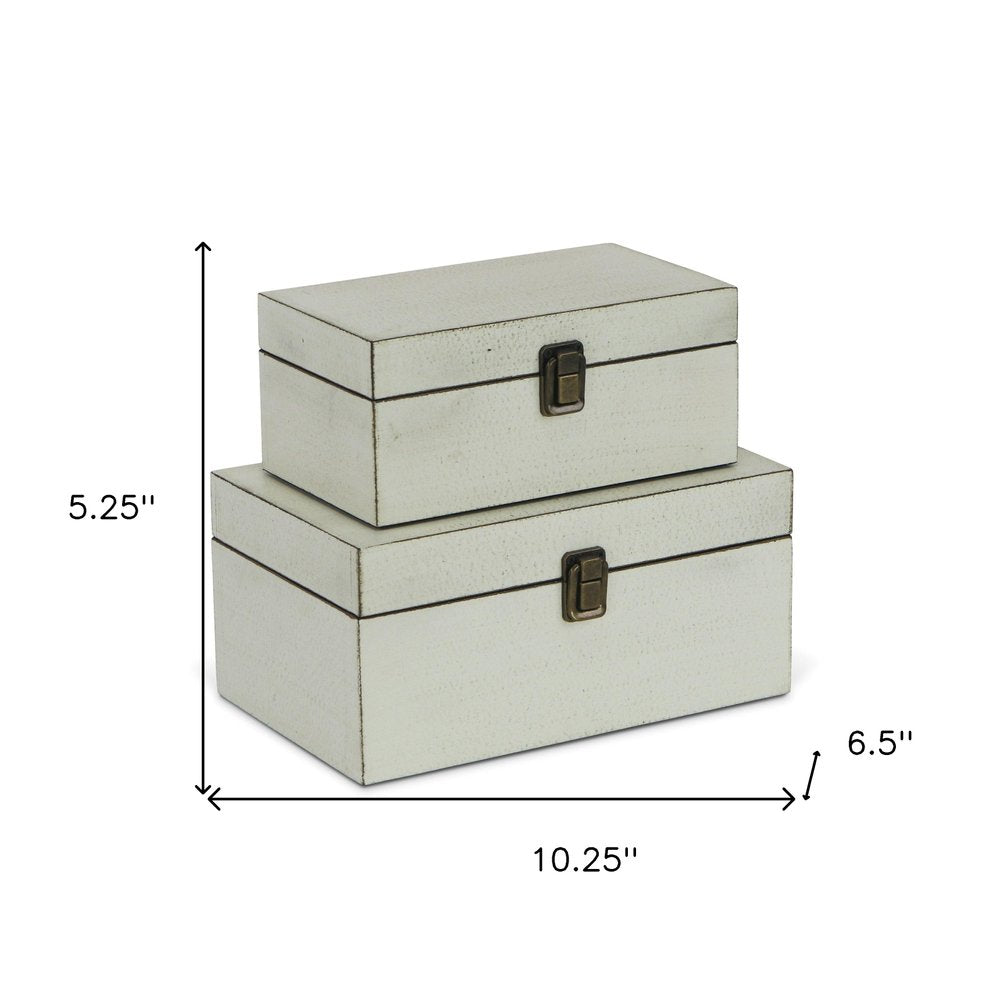 Set of Two Off White Nesting Solid Wood Organizing Box With Lid HomeRoots