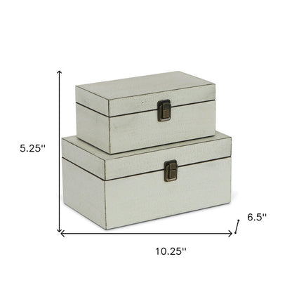 Set of Two Off White Nesting Solid Wood Organizing Box With Lid HomeRoots