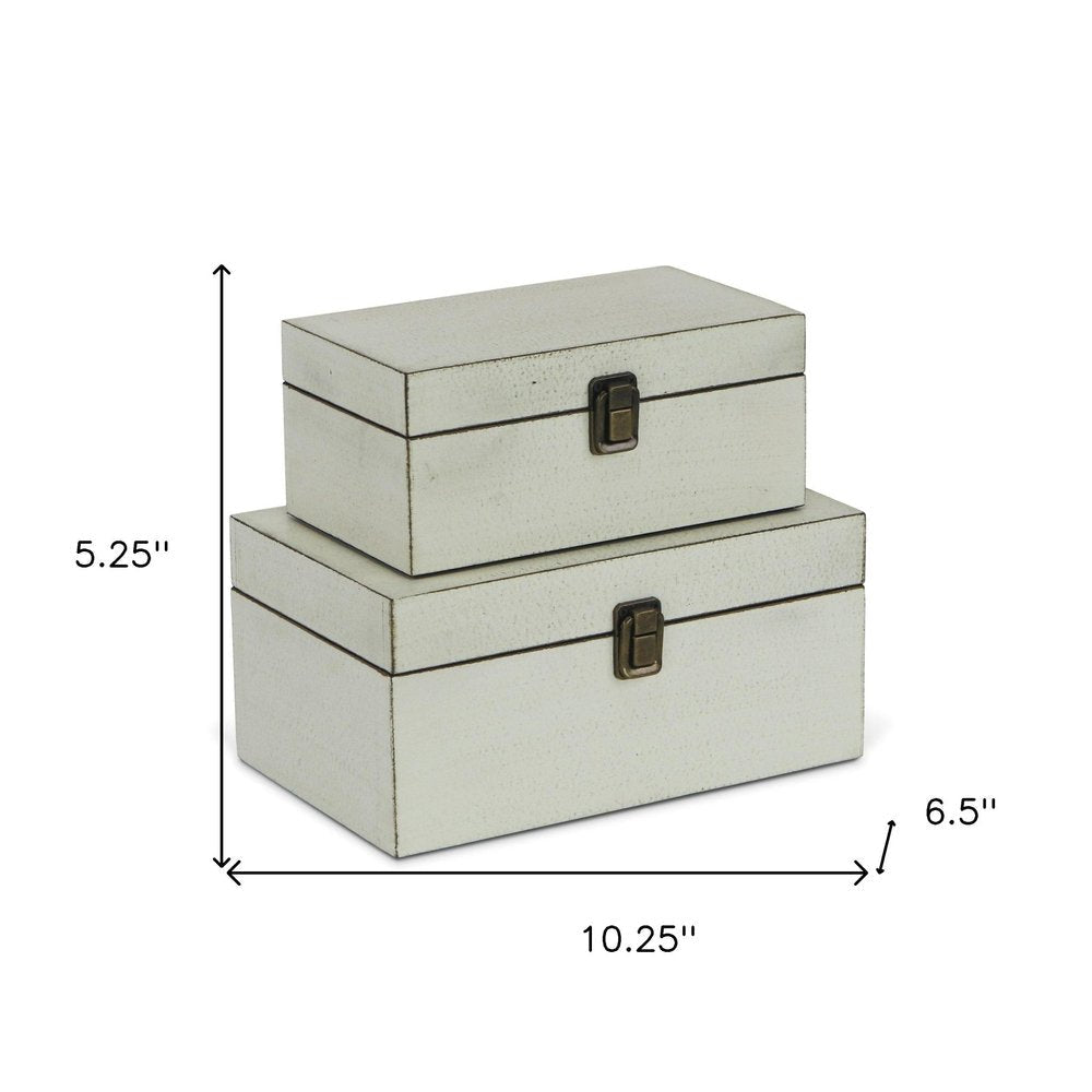 Set of Two Off White Nesting Solid Wood Organizing Box With Lid HomeRoots
