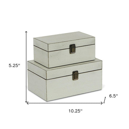 Set of Two Off White Nesting Solid Wood Organizing Box With Lid HomeRoots