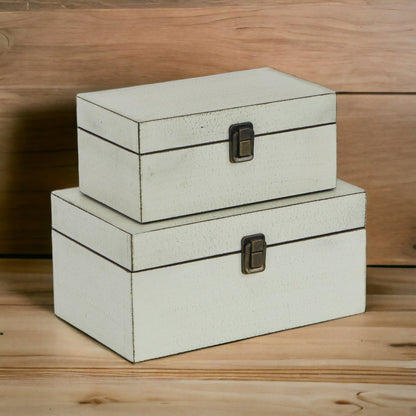 Set of Two Off White Nesting Solid Wood Organizing Box With Lid HomeRoots
