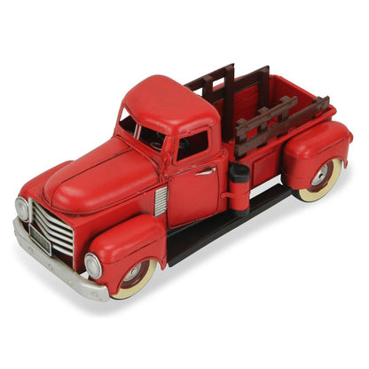 6" Red and Black Metal Hand Painted 1950's Red Truck Model Car HomeRoots
