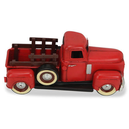 6" Red and Black Metal Hand Painted 1950's Red Truck Model Car HomeRoots