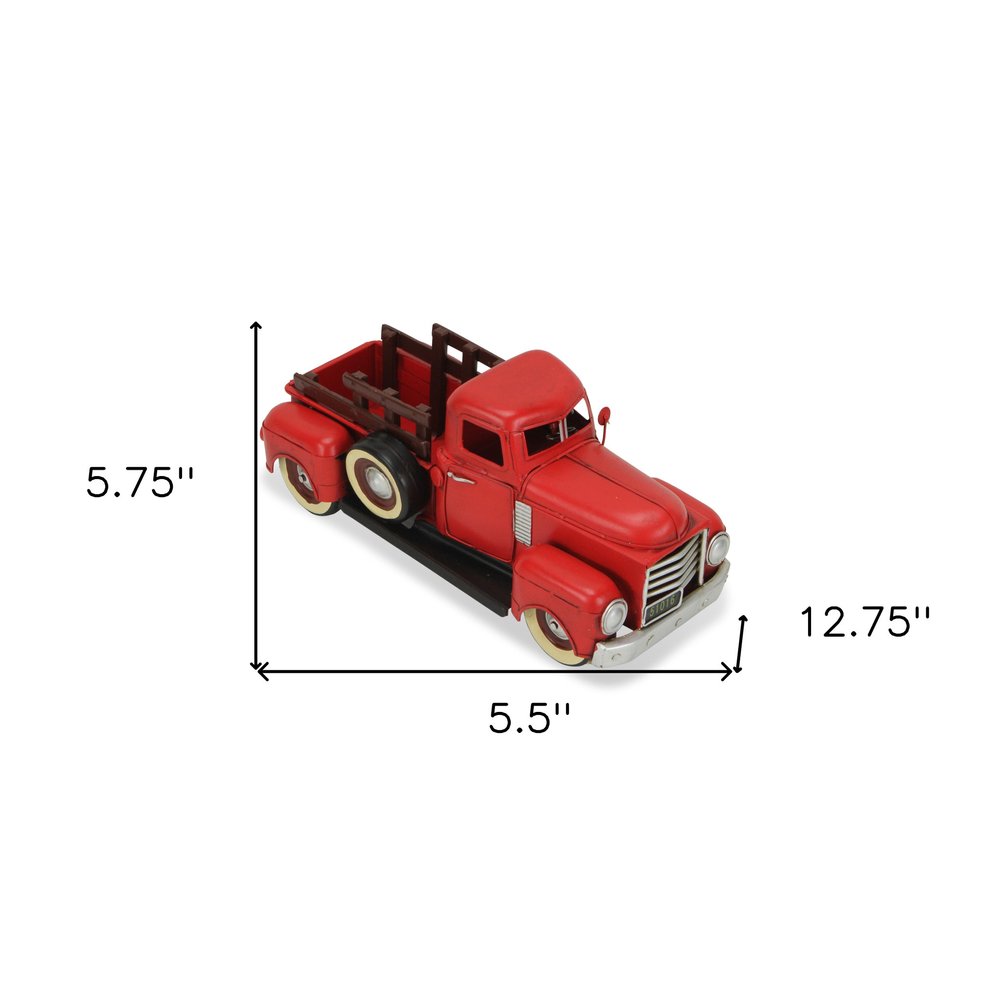6" Red and Black Metal Hand Painted 1950's Red Truck Model Car HomeRoots