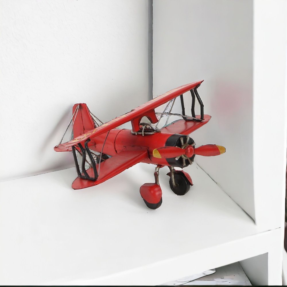 5" Red and Black Metal Hand Painted 1933 G5 Bi Plane Model Airplane HomeRoots