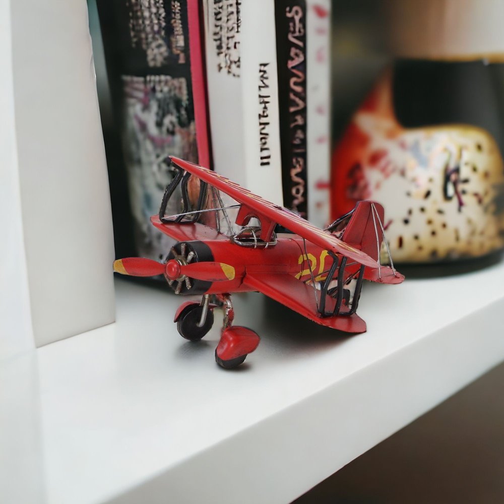 5" Red and Black Metal Hand Painted 1933 G5 Bi Plane Model Airplane HomeRoots