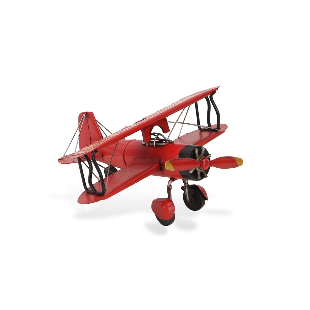 5" Red and Black Metal Hand Painted 1933 G5 Bi Plane Model Airplane HomeRoots