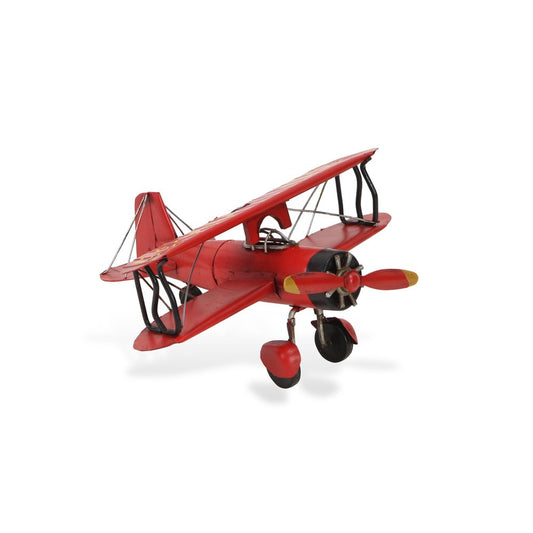 5" Red and Black Metal Hand Painted 1933 G5 Bi Plane Model Airplane HomeRoots