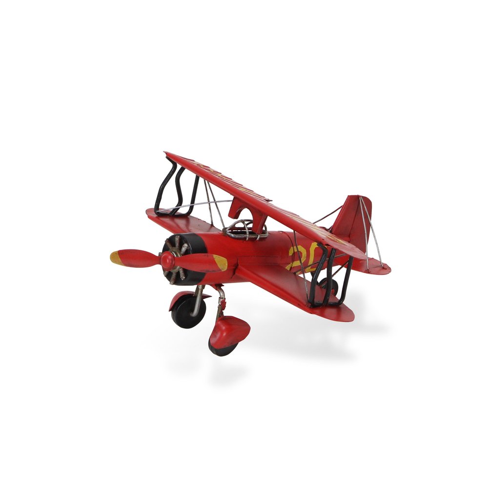 5" Red and Black Metal Hand Painted 1933 G5 Bi Plane Model Airplane HomeRoots
