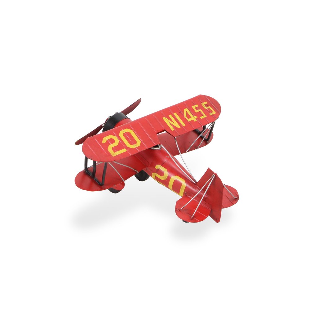 5" Red and Black Metal Hand Painted 1933 G5 Bi Plane Model Airplane HomeRoots