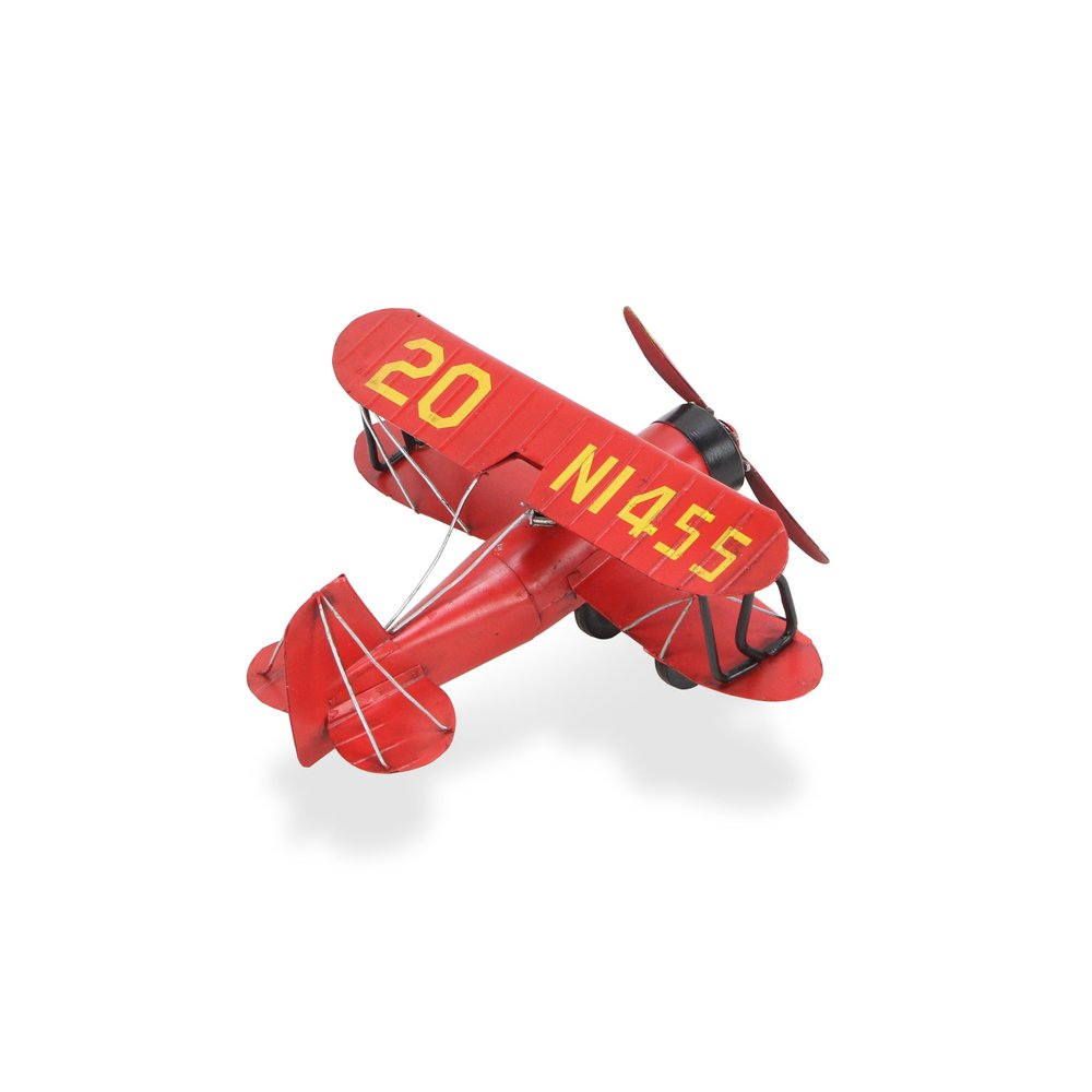 5" Red and Black Metal Hand Painted 1933 G5 Bi Plane Model Airplane HomeRoots