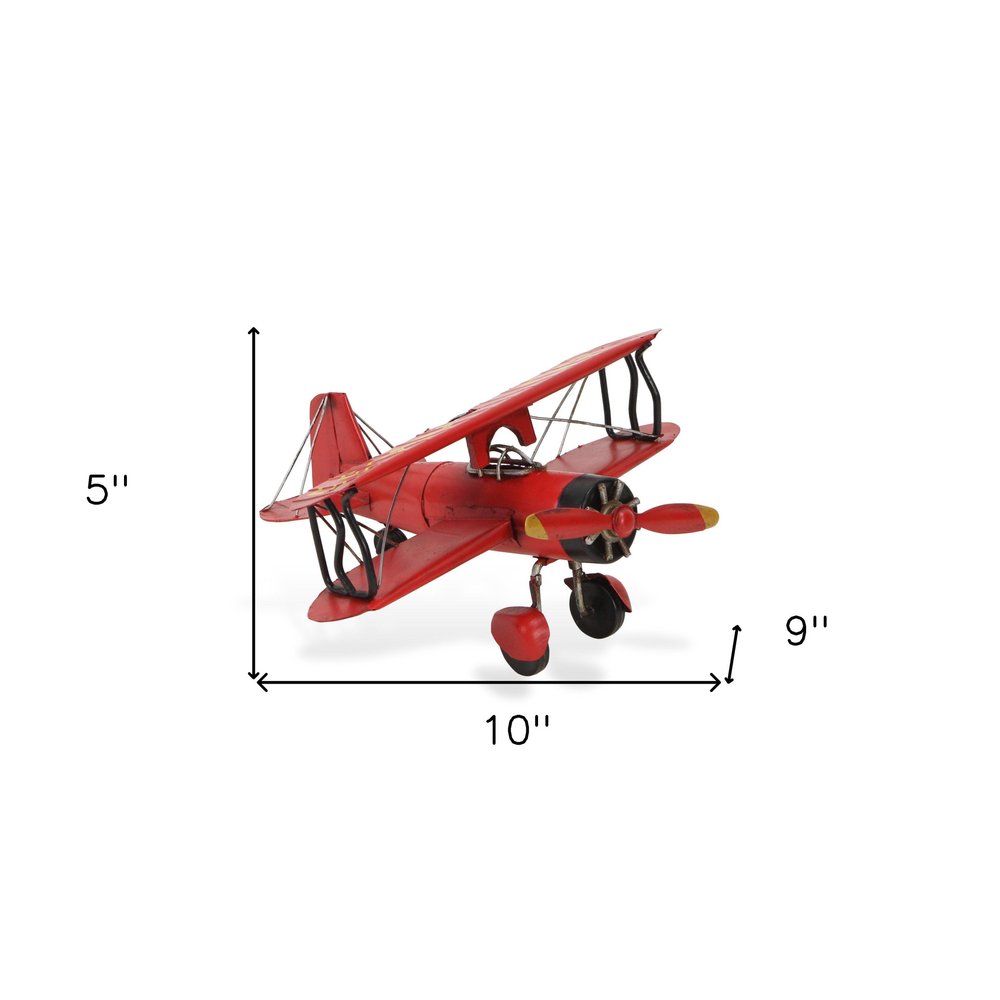 5" Red and Black Metal Hand Painted 1933 G5 Bi Plane Model Airplane HomeRoots