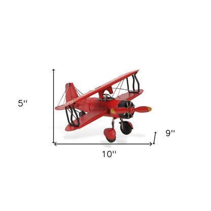 5" Red and Black Metal Hand Painted 1933 G5 Bi Plane Model Airplane HomeRoots