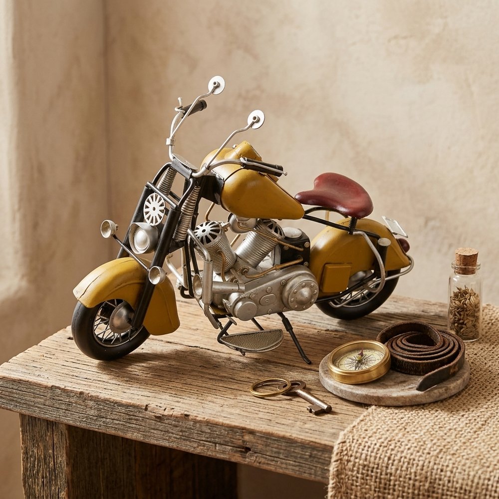 8" Yellow And Black Metal Hand Painted Motorcycle Model Motorcycle HomeRoots