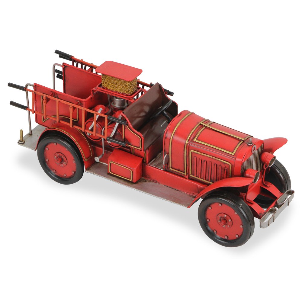 7" Red and Gold Metal Hand Painted 1923 style fire truck Model Car HomeRoots
