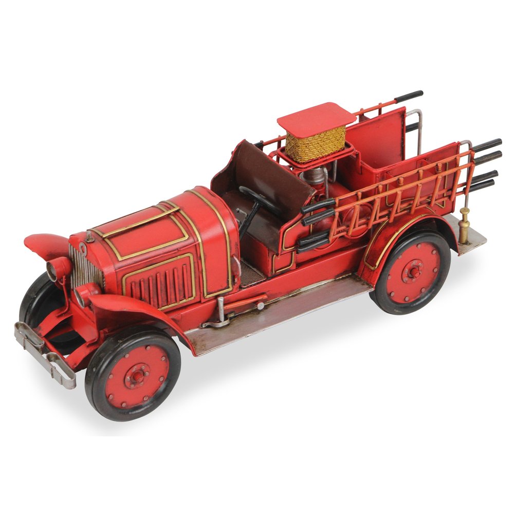 7" Red and Gold Metal Hand Painted 1923 style fire truck Model Car HomeRoots