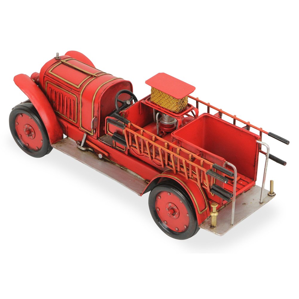 7" Red and Gold Metal Hand Painted 1923 style fire truck Model Car HomeRoots