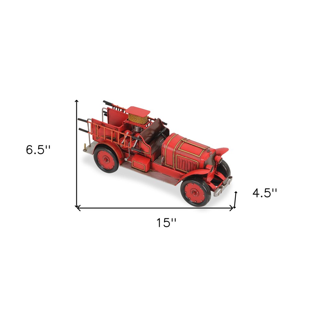 7" Red and Gold Metal Hand Painted 1923 style fire truck Model Car HomeRoots
