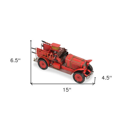 7" Red and Gold Metal Hand Painted 1923 style fire truck Model Car HomeRoots