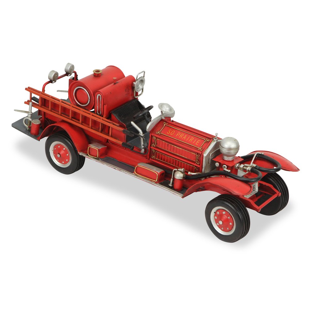 6" Red and Silver Metal Hand Painted 1920's Fire Truck Model Car HomeRoots