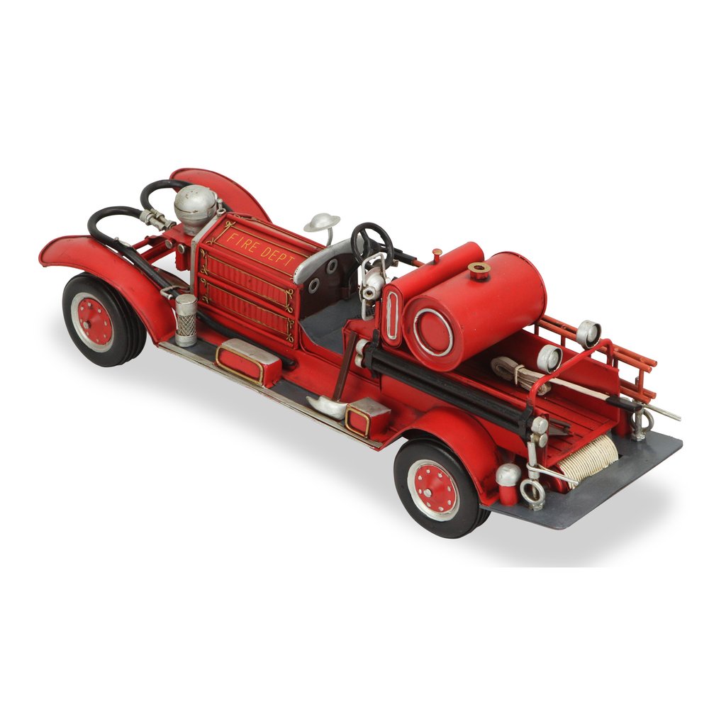 6" Red and Silver Metal Hand Painted 1920's Fire Truck Model Car HomeRoots