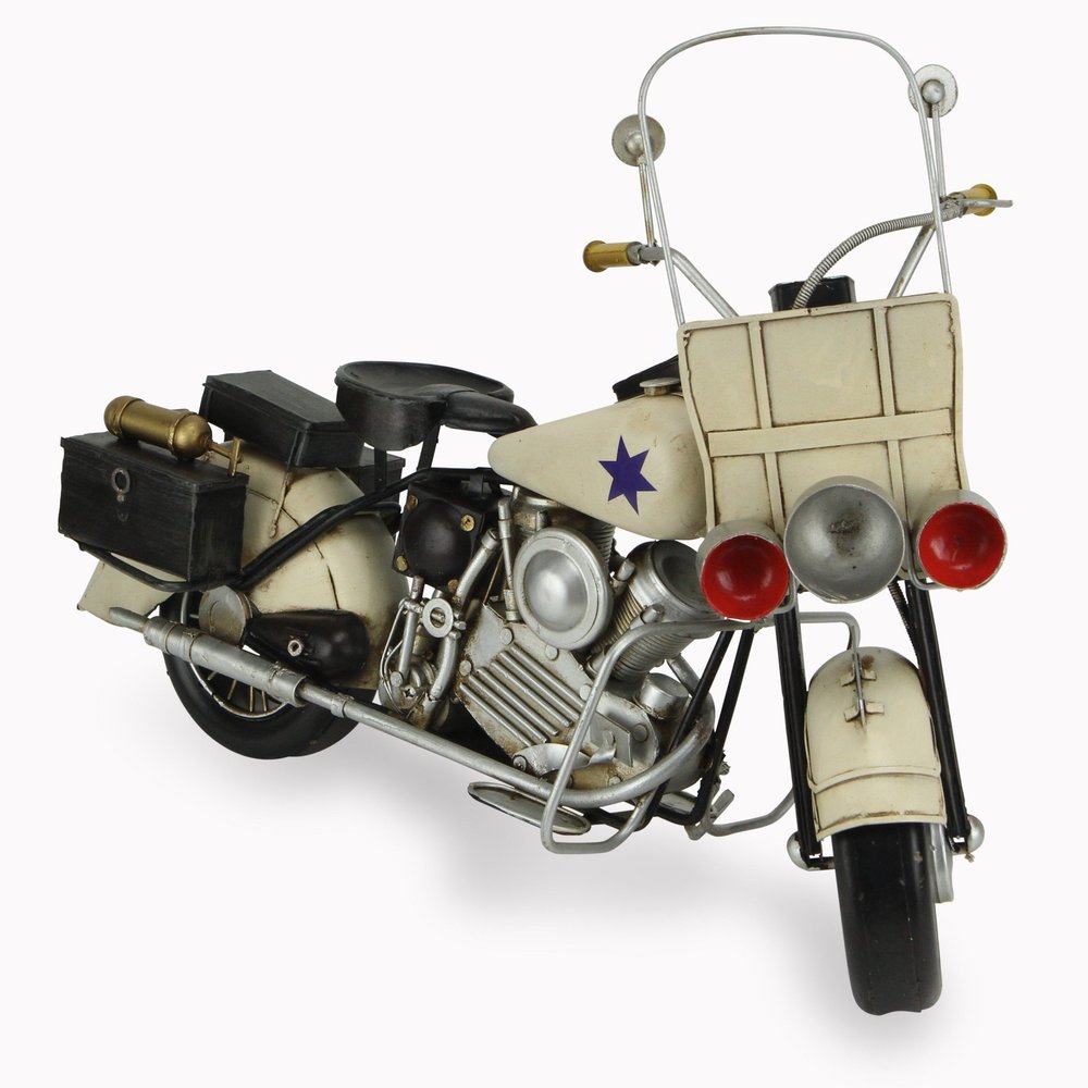 10" Cream Metal Hand Painted Motorcycle Model Motorcycle HomeRoots