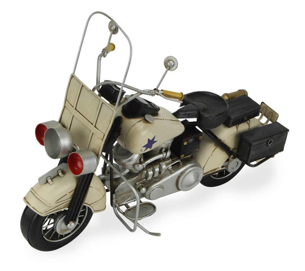 10" Cream Metal Hand Painted Motorcycle Model Motorcycle HomeRoots