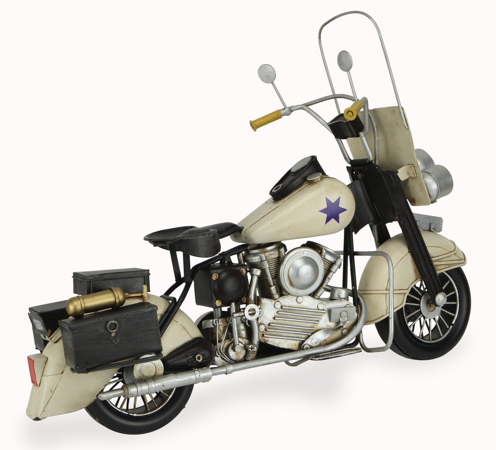 10" Cream Metal Hand Painted Motorcycle Model Motorcycle HomeRoots