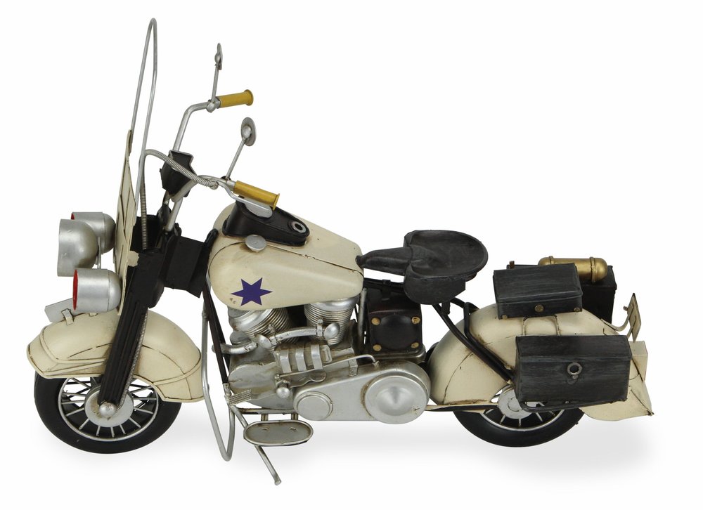 10" Cream Metal Hand Painted Motorcycle Model Motorcycle HomeRoots