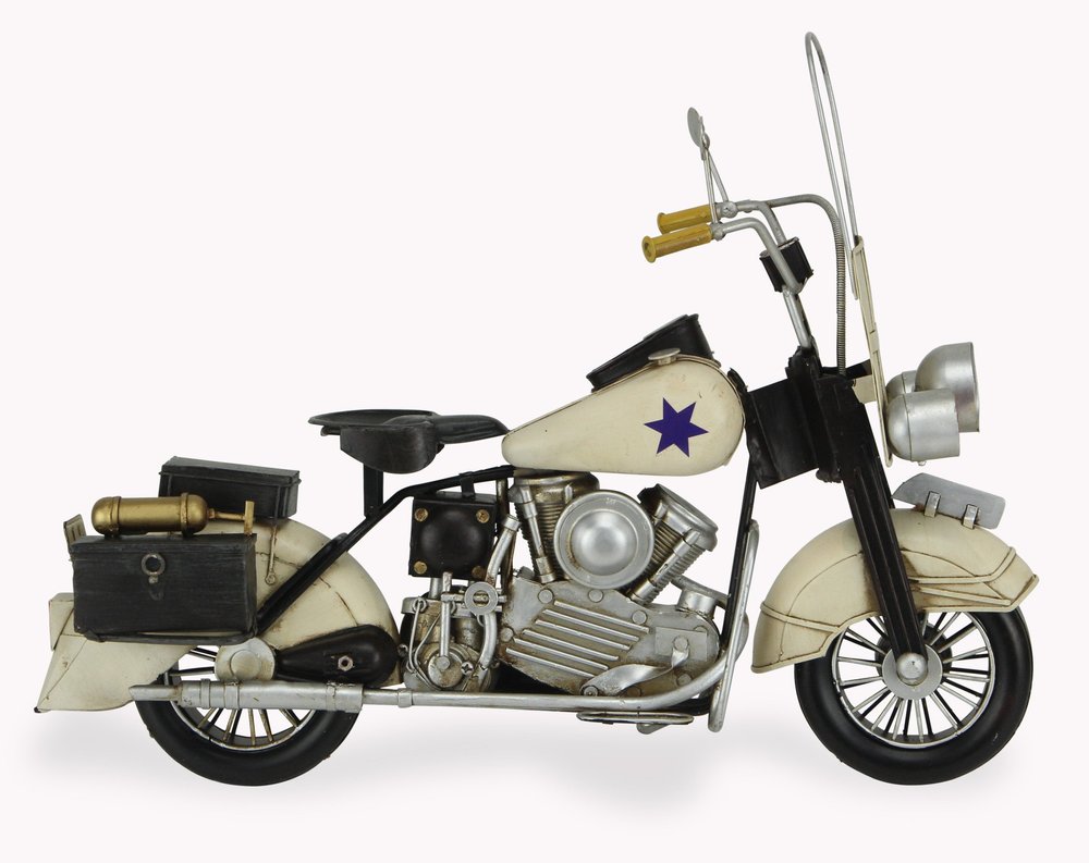 10" Cream Metal Hand Painted Motorcycle Model Motorcycle HomeRoots