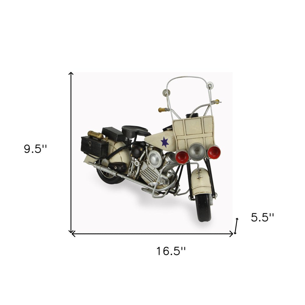 10" Cream Metal Hand Painted Motorcycle Model Motorcycle HomeRoots