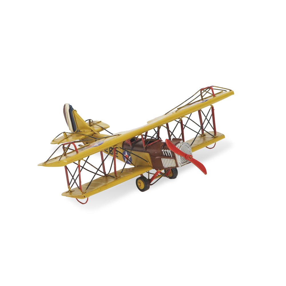 4" Yellow and Red Metal Hand Painted 1918 Yellow Curtiss JN-4 Model Airplane HomeRoots
