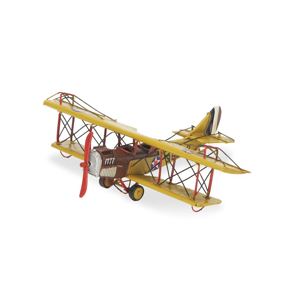 4" Yellow and Red Metal Hand Painted 1918 Yellow Curtiss JN-4 Model Airplane HomeRoots
