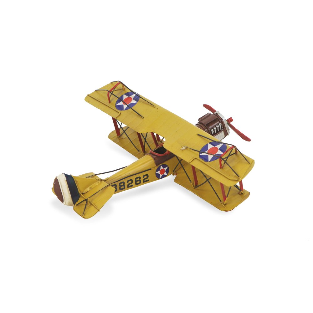4" Yellow and Red Metal Hand Painted 1918 Yellow Curtiss JN-4 Model Airplane HomeRoots