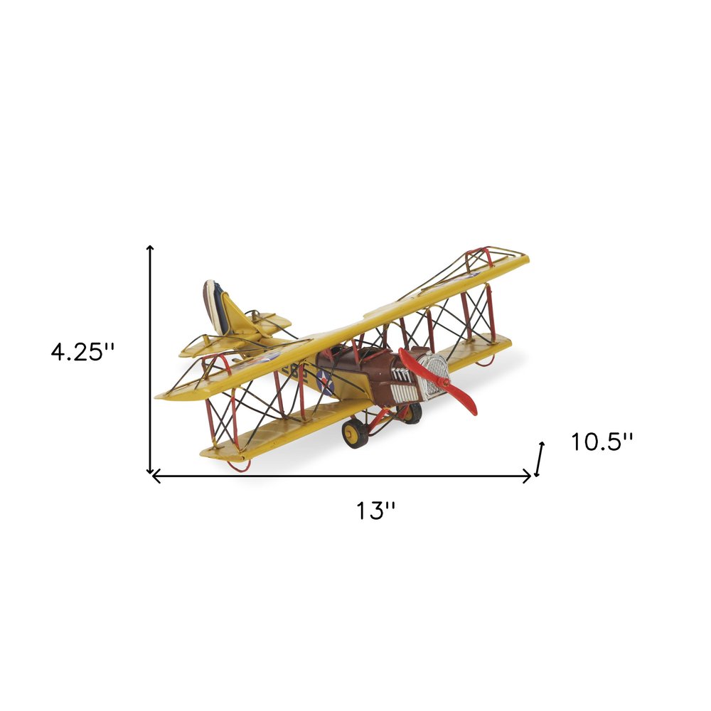 4" Yellow and Red Metal Hand Painted 1918 Yellow Curtiss JN-4 Model Airplane HomeRoots