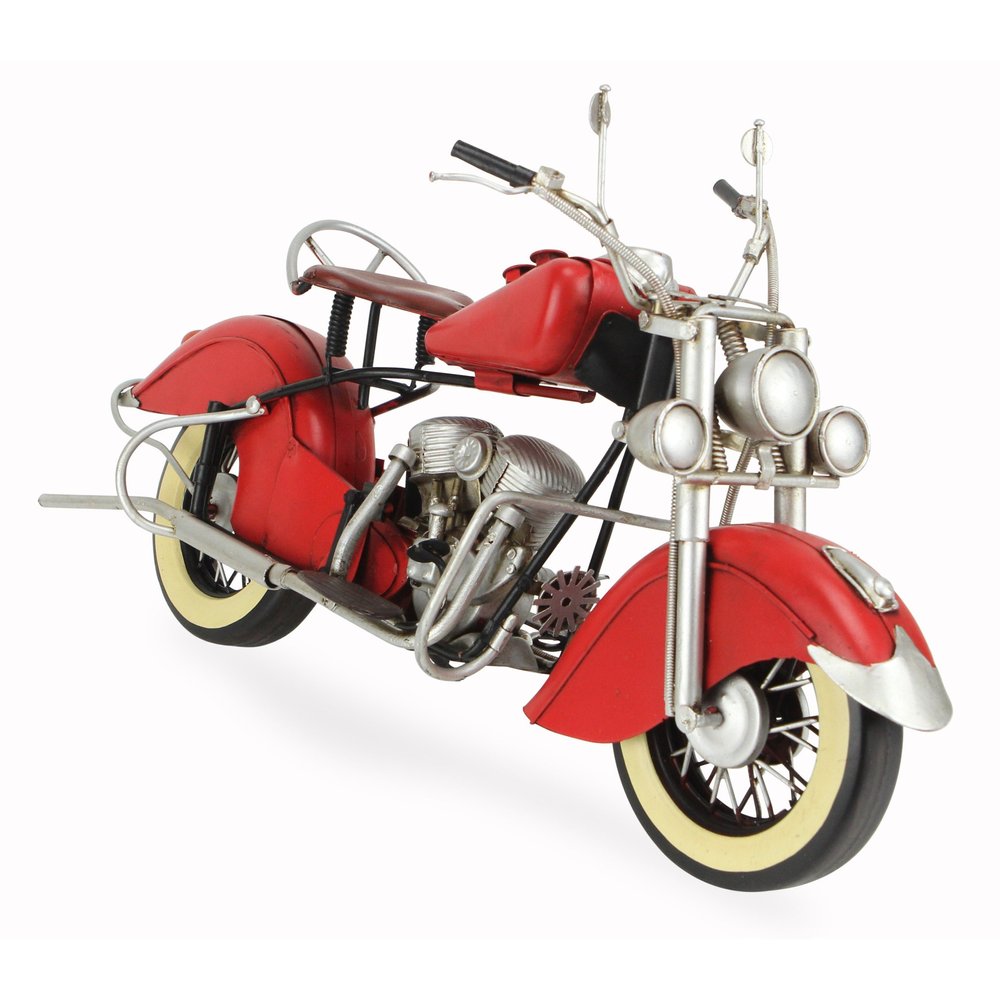 8" Red and Silver Metal Hand Painted Model Motorcycle Tabletop Sculpture HomeRoots