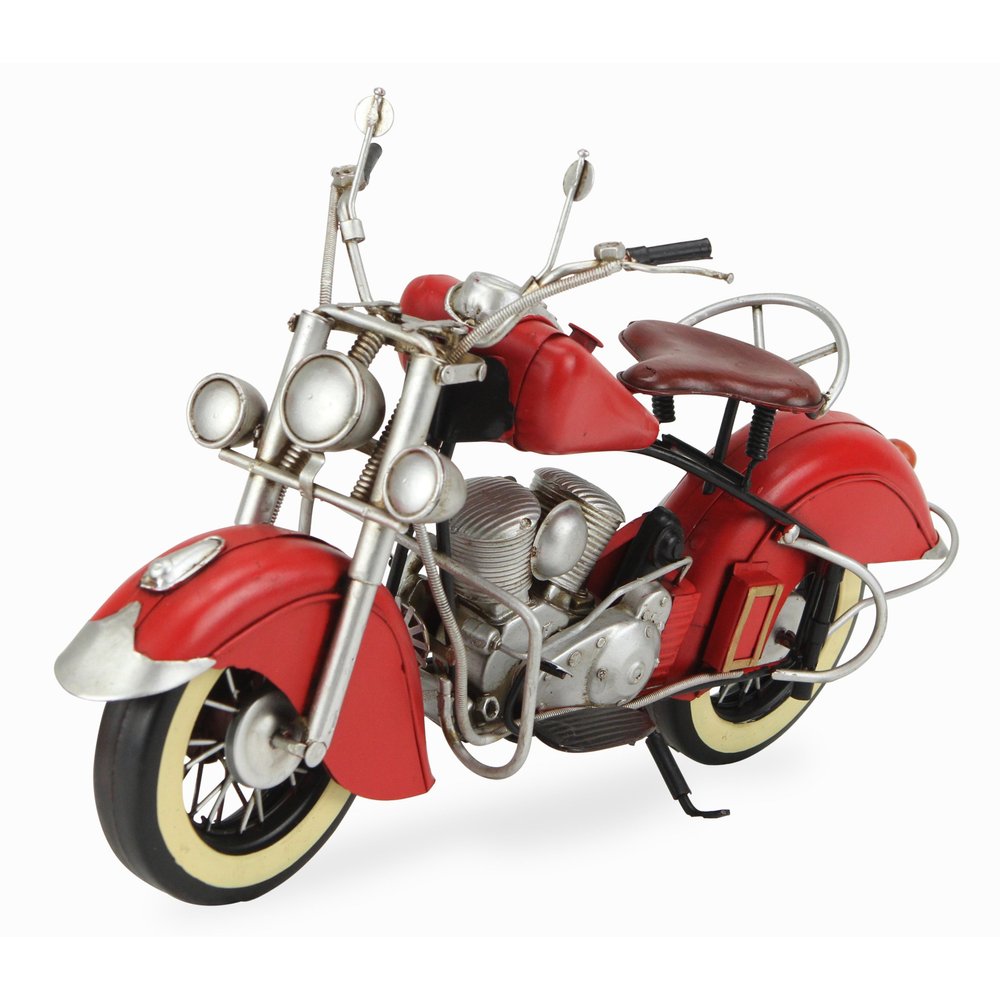 8" Red and Silver Metal Hand Painted Model Motorcycle Tabletop Sculpture HomeRoots
