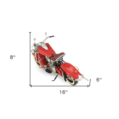 8" Red and Silver Metal Hand Painted Model Motorcycle Tabletop Sculpture HomeRoots