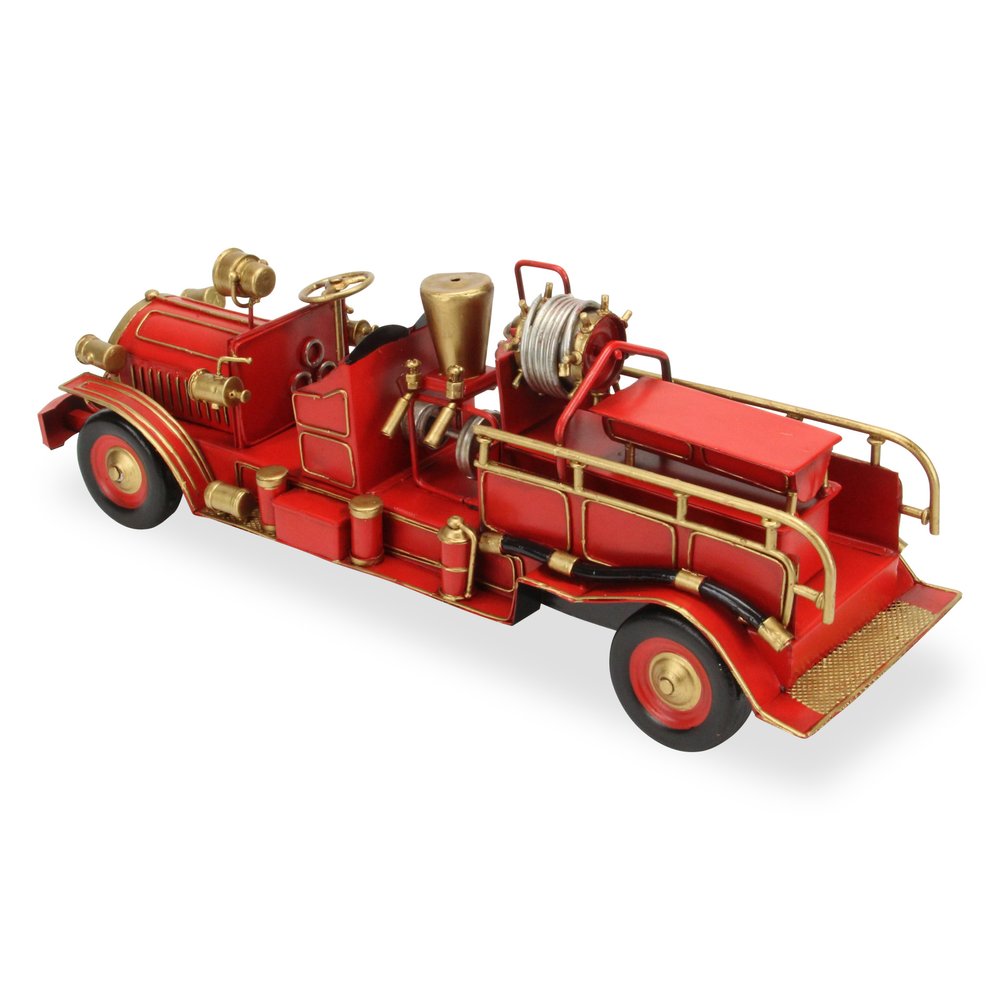 6" Red and Gold Metal Hand Painted Early 20th Century Red Fire Engine Model Car HomeRoots